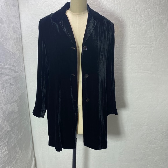 Chicos Black Velvet Long Jacket Blazer Duster Cardigan M Special Occasion